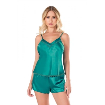 Zümrüt Saten Babydoll Şort Takımı 9102