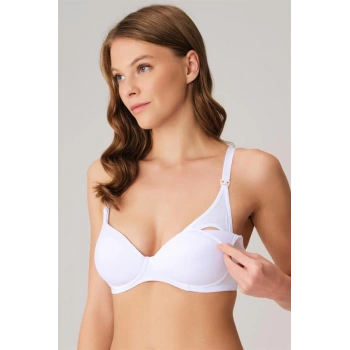 Balensiz Lohusa Önden Açılan Yumuşak Süngerli Beyaz Emzirme Sütyeni