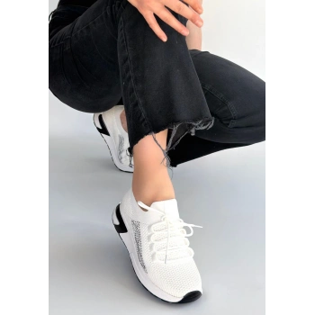 Belan Beyaz Triko Bağcıklı Spor Ayakkabı