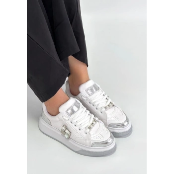 Ceans Beyaz Cilt Bağcıklı Spor Ayakkabı