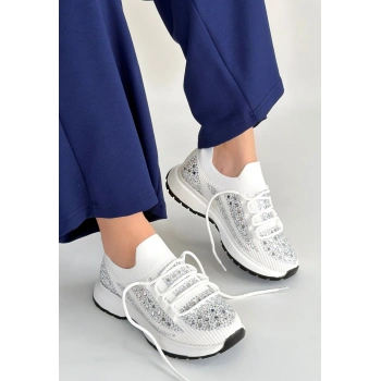 Ceas Beyaz Triko Bağcıklı Spor Ayakkabı