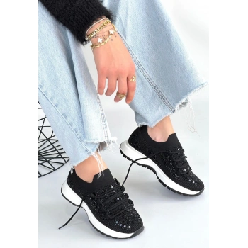 Ceas Siyah Triko Bağcıklı Spor Ayakkabı