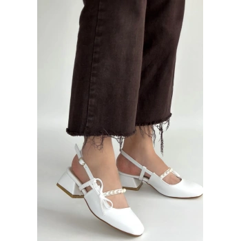 Ceyda Beyaz Cilt Topuklu Ayakkabı