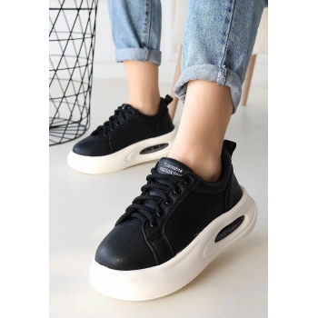 Chris Siyah Cilt Bağcıklı Spor Ayakkabı