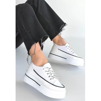 Dalen Beyaz Keten Bağcıklı Spor Ayakkabı