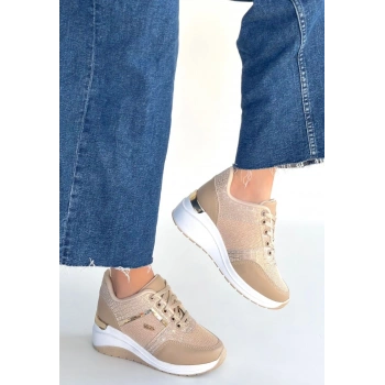 Geja Bej Cilt Bağcıklı Spor Ayakkabı