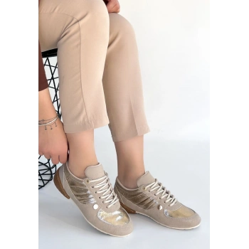 Jawen Bej Nubuk Gold Detaylı Spor Ayakkabı