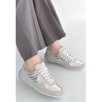 Jawen Gri Nubuk Gümüş Detaylı Spor Ayakkabı