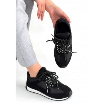 Jeat Siyah Nubuk Bağcıklı Spor Ayakkabı