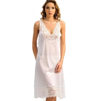 Kadın Polyamid Kumaşlı Dantelli Geniş Askılı Diz Altı Kombinezon (0605)