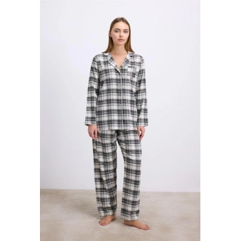 Kareli Flanel Görünümlü Uzun Kollu 2li Pijama Takımı