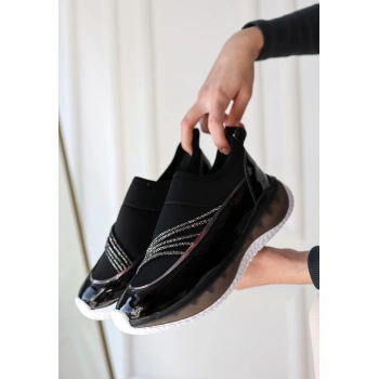 Keita Siyah Rugan Streç Detaylı Spor Ayakkabı