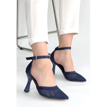 Keny Lacivert Saten Topuklu Ayakkabı