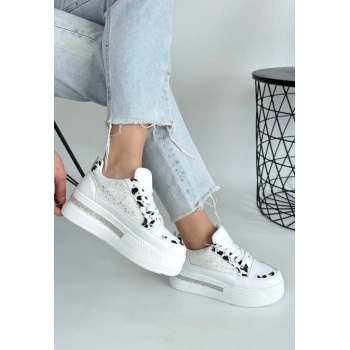 Lawin Beyaz Cilt Beyaz Simli Bağcıklı Spor Ayakkabı