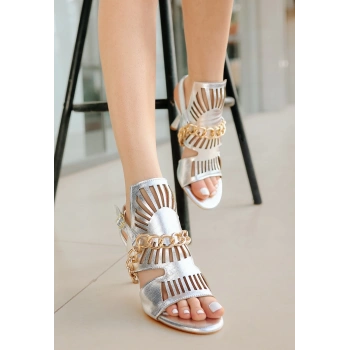 Lidya Gümüş Cilt Topuklu Ayakkabı