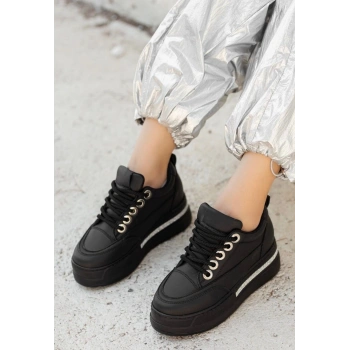 Lulu Siyah Cilt Bağcıklı Spor Ayakkabı