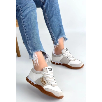 Marje Beyaz Cilt Bağcıklı Spor Ayakkabı