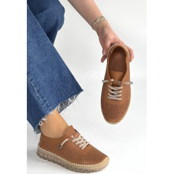 Merja Taba Deri Bağcıklı Spor Ayakkabı