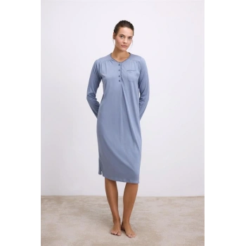Modal Uzun Kollu Düğmeli Gecelik