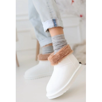 Mordi Beyaz Oval Burunlu Su Geçirmez İçi Kürklü  Bot