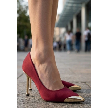 Norji Bordo Saten Stiletto Ayakkabı