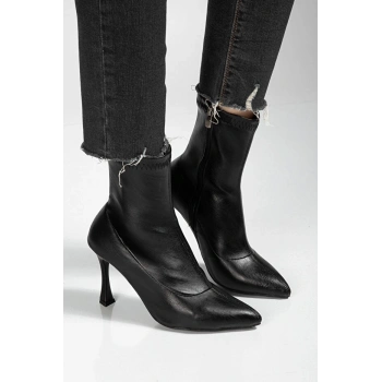 Orjen Siyah Cilt Streç Topuklu Bot