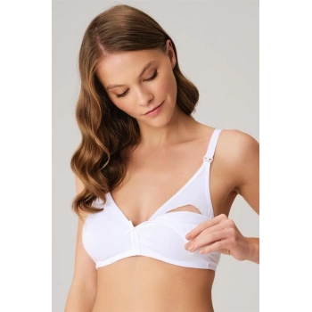 Pamuklu Balensiz Lohusa Önden Açılan Beyaz Emzirme Sütyeni