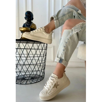 Piata Bej Cilt Bej Tabanlı Bağcıklı Spor Ayakkabı