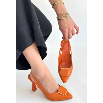 Pıert Turuncu Cilt Topuklu Ayakkabı