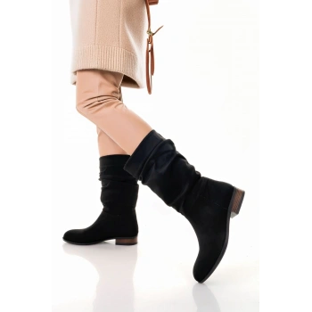 Pem Plod Siyah Süet Çizme