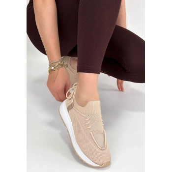 Renji Bej Triko Bağcıklı Spor Ayakkabı