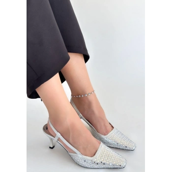 Sione Gümüş Cilt Topuklu Ayakkabı