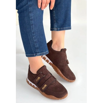 Tunga Kahverengi Süet Cırt Cırtlı Spor Ayakkabı