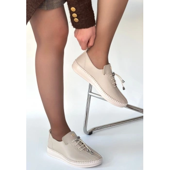 Warte Bej Deri Bağcıklı Spor Ayakkabı