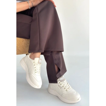 Yejja Bej Cilt Bağcıklı Spor Ayakkabı