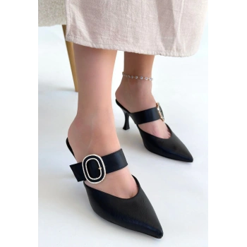 Yote Siyah Cilt Topuklu Terlik