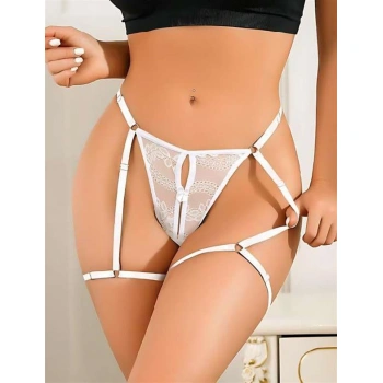 Beyaz Bacak Bantlı Dantelli Fantezi String Tanga