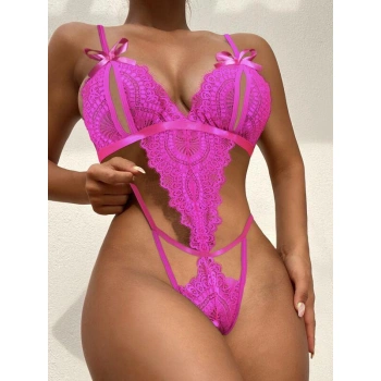 Fiyonklu Dantelli Fuşya Fantezi Body