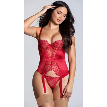 Kırmızı Dantel İşlemeli Fantezi Jartiyer Takımı