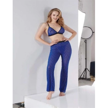 Mavi Transparan Fantezi Sütyen Pijama Takımı