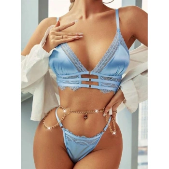 Mavi Zincir Detaylı Fantezi Sütyen Takımı