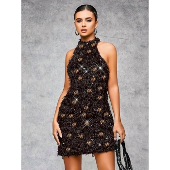 Özel Tasarım Gümüş Işıltılı Sırt Dekolteli Fantezi Mini Club Elbisesi