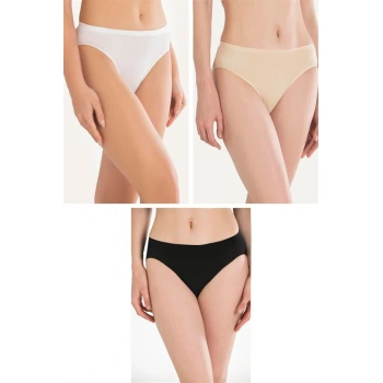 Pamuklu Siyah Beyaz Ten Rengi 3lü Külot