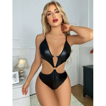 Siyah Deri Fantezi Babydoll