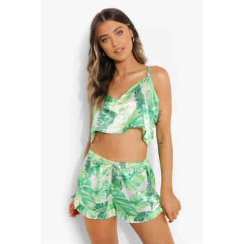 Yeşil Fırfırlı Şortlu Pijama Takımı