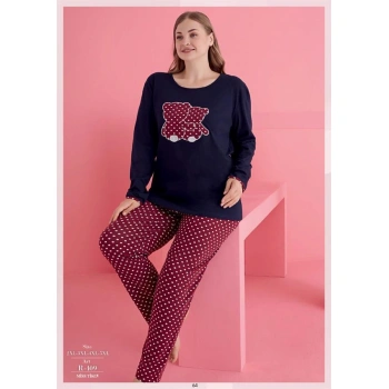 Büyük Beden Pamuklu Ayıcık Desenli Pijama Takımı