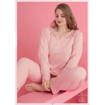 Büyük Beden Pamuklu Dantel İşlemeli Pijama Takımı