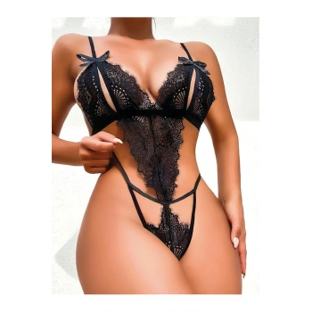 Dantel Detaylı Siyah Fantezi Body
