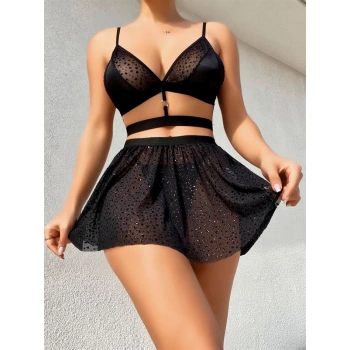 Desenli Mini Etekli Sütyen Takımı