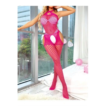 Fantezi Pembe Fileli Vücut Çorabı